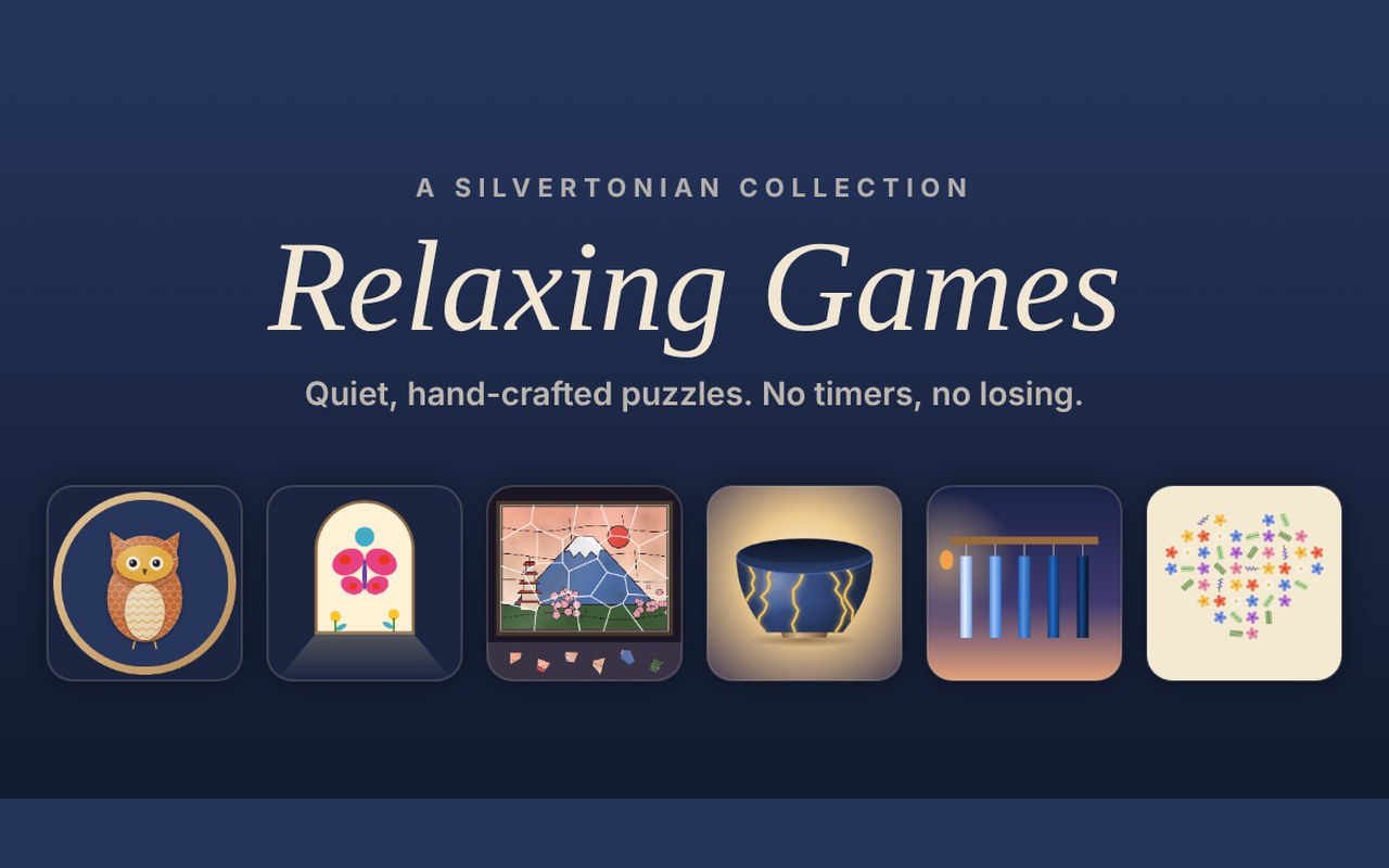 Relaxing Games: a collection of quiet puzzles including stained glass, kintsugi pottery, wind chimes and pressed flowers