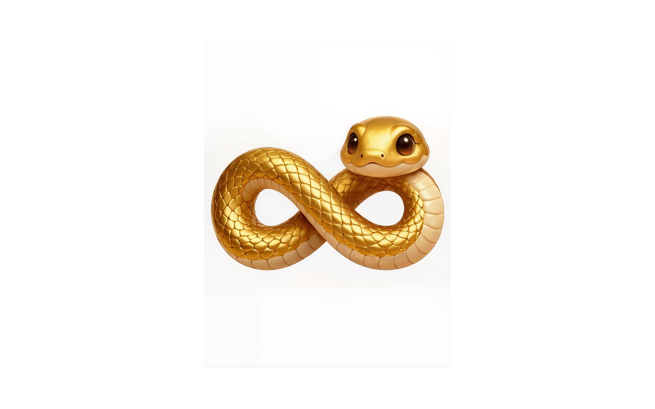 Snakes Untangled: a cute golden snake coiled in an infinity loop